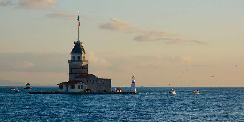 A boat carrying visitors to Maiden’s Tower across the Bosphorus.