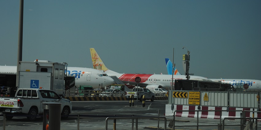 An image of airplanes parked at Dubai international airport, nearest to Wadi Hatta Park