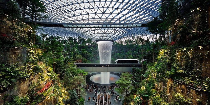 Rain Vortex inside the at Changi Airport, nearest to Universal Studios Singapore