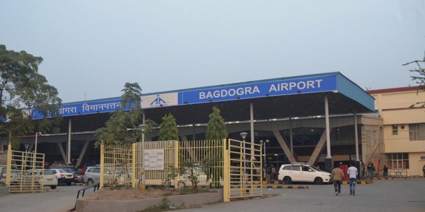 The entrance of Bagdogra Airport, Siliguri, the nearest airport to Gurudongmar Lake.