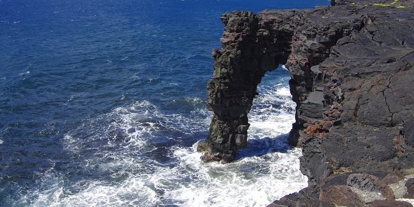 View of Hawaii Volcanoes National Park on the Big Island, featuring volcanic landscapes