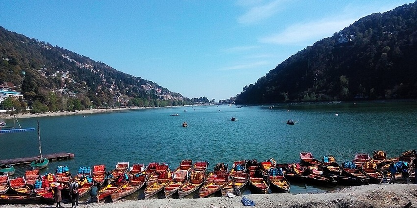 Magnificent view of the Nainital city, featuring a lake and the buildings surrounding