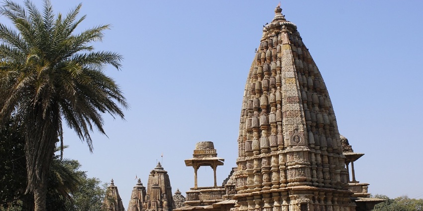 View of Santoshi Matha Temple with the clear blue sky in the background