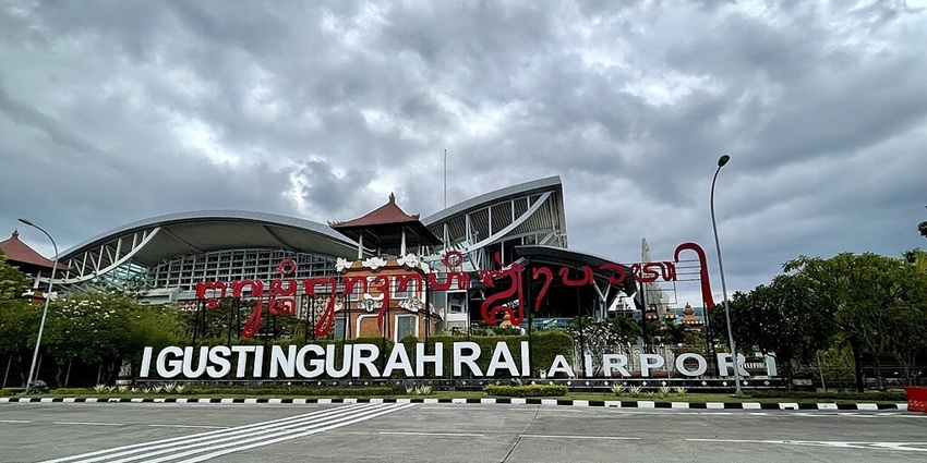 View of entrance of Ngurah Rai International Airport, a taxi from here makes the beach easily accessible.