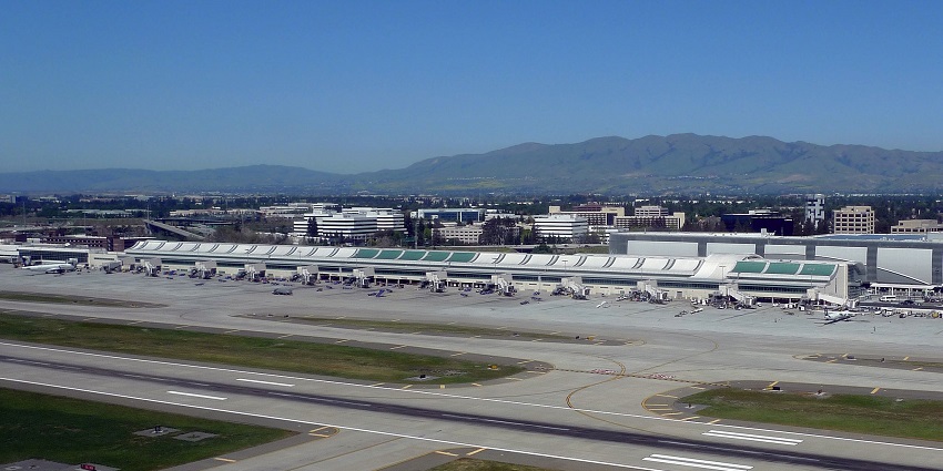 A spacious terminal at San Jose International Airport with modern architecture in Mountain View.