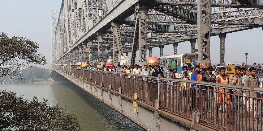 Visiting the Howrah Bridge near Aquatica Water Park in Kolkata, West Bengal, India.