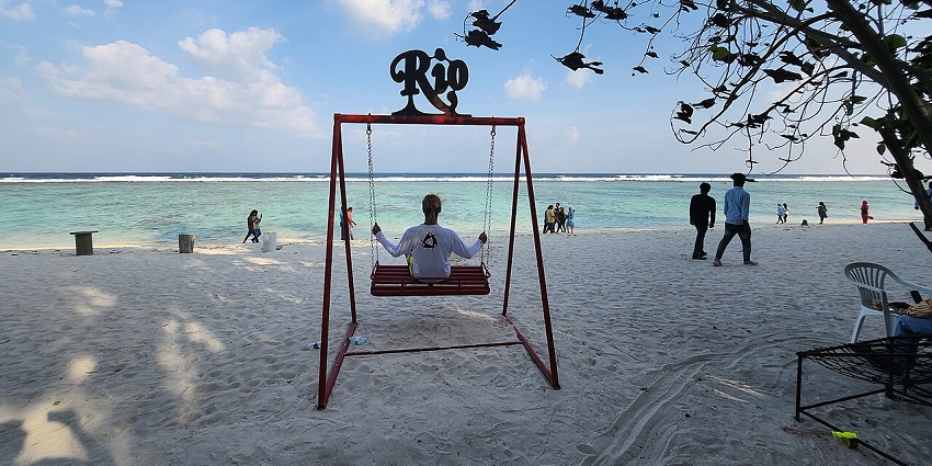 Hulhumale Beach, a popular beach near Male with water sport, sunbathing, and vibrant cafés