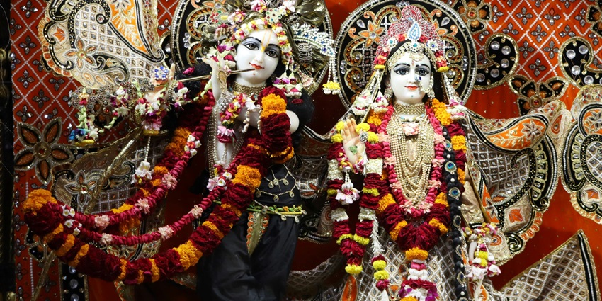 A beautifully adorned holy sanctuary at Omskiy Khram Shri Shri Radha-Govinda temple.