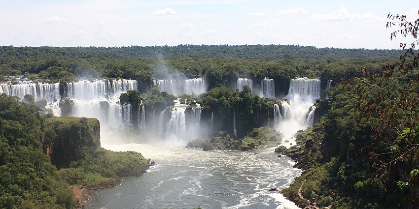 A massive waterfall system with 275 cascades, surrounded by lush rainforest teeming with wildlife, among the beautiful waterfalls.