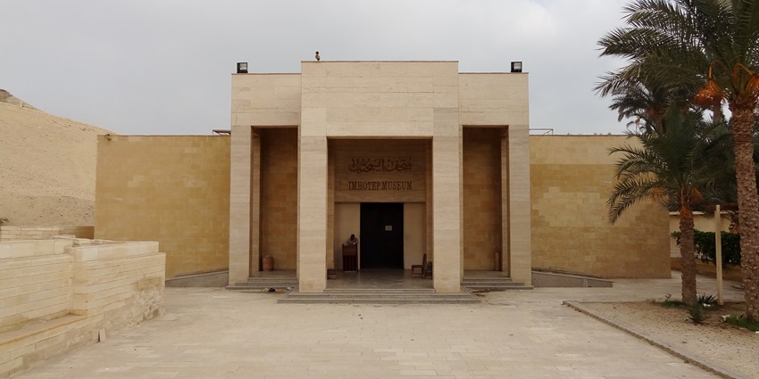 A photo of artifacts displayed at the Imhotep Museum near Saqqara Necropolis.