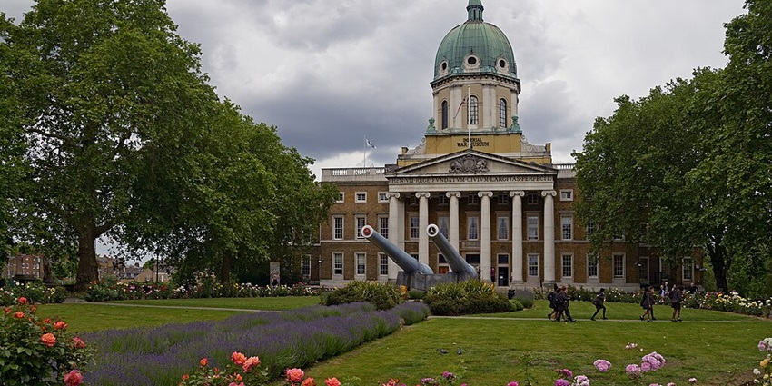 Military relics, tanks, and aircraft at the Imperial War Museum.