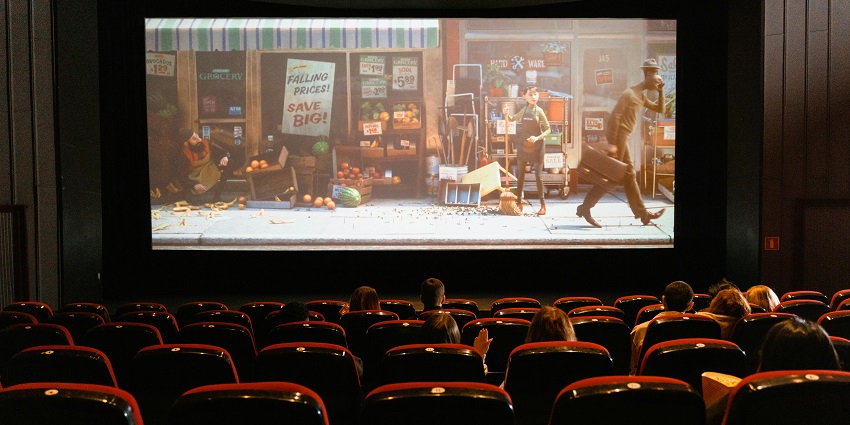 An animated film on a screen at the IDSFFK, one of the short film festivals in India.