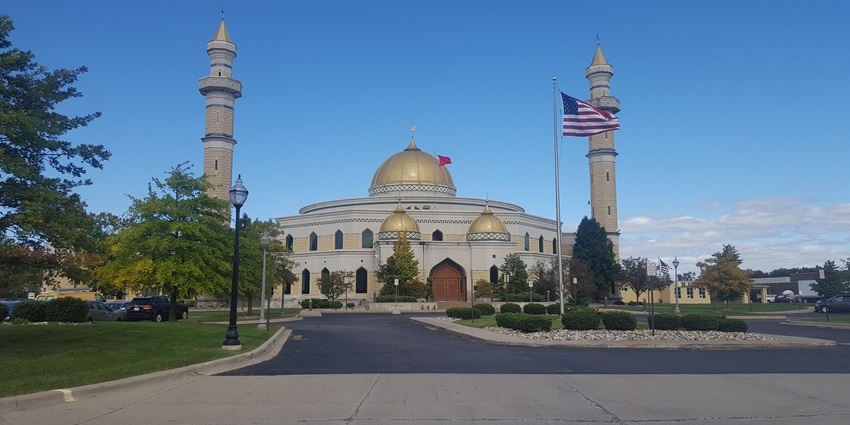 The Islamic Center of America, seen from the street view, is one of the many significant mosques in America.