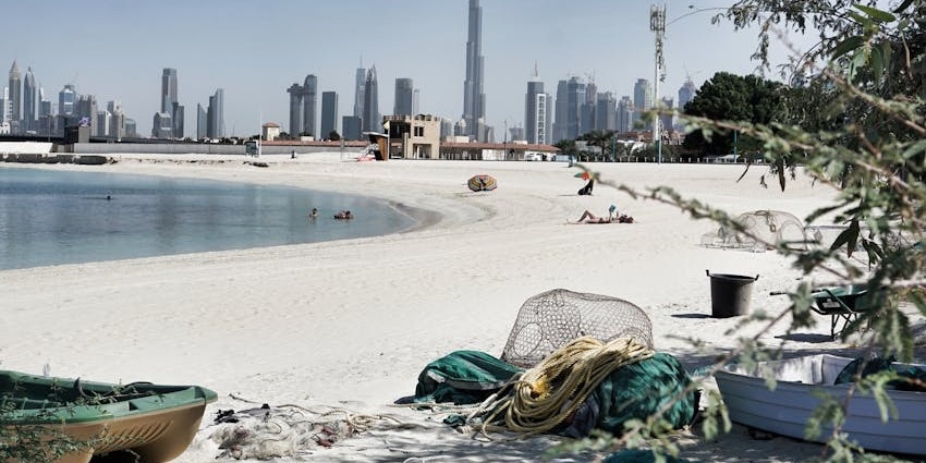 Relax on pristine sands with stunning sea views at Jebel Ali Beach