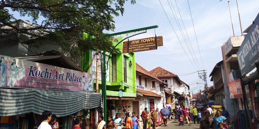 A stunning Kochi lane lined with antique shops and spice stalls, one of the best shopping places in India.