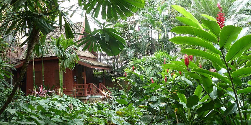 Photo of Jim Thompson House, a teakwood Thai-style house.