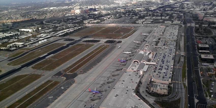 An aerial view of the famous John Wayne Airport, one of the top airports in Los Angeles.