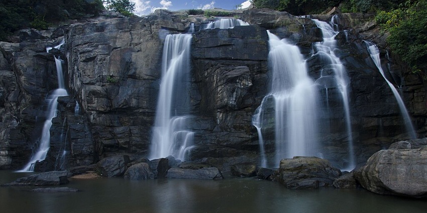 Jonha Falls lake, one of the best lakes in Ranchi, with water down steep rocky steps
