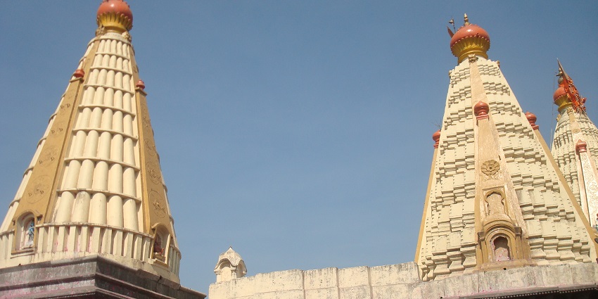 Two towering, triangular spires of Jyotiba Temple, one of the Kolhapur Temples to visit