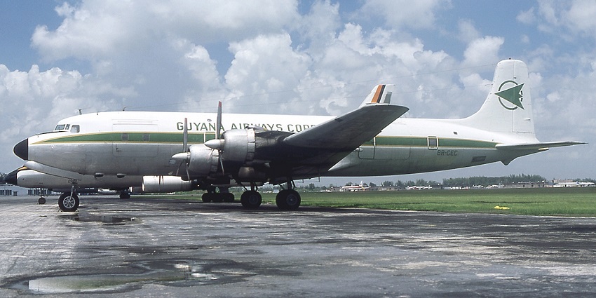 A vintage Guyana Airways Corporation aircraft at one of the airports in Guyana.