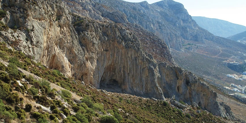Kids can enjoy beginner-friendly rock climbing on Kalymnos' crags with scenic views