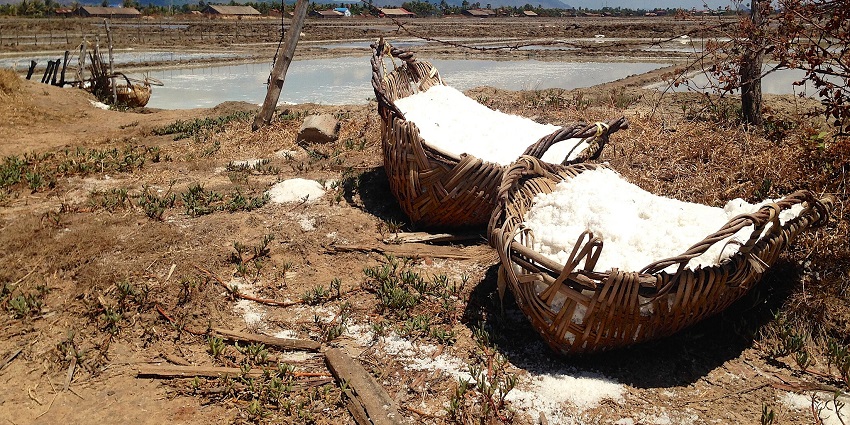 image of baskets of Kampot sea salt, known as one of the famous places to visit in Kampot.