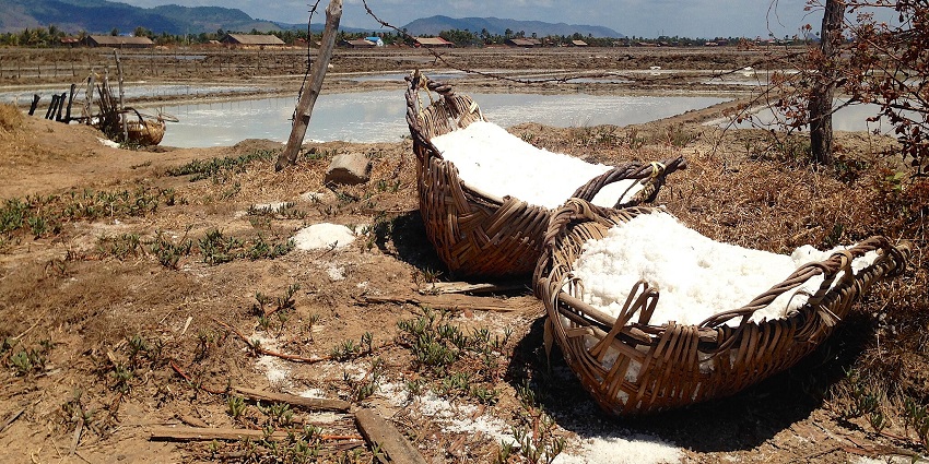image of baskets of Kampot sea salt, known as one of the famous places to visit in Kampot.