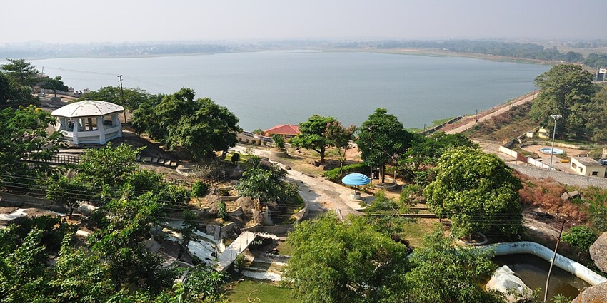 Kanke Dam Lake, one of the lakes in Ranchi, with still waters, lush green surroundings