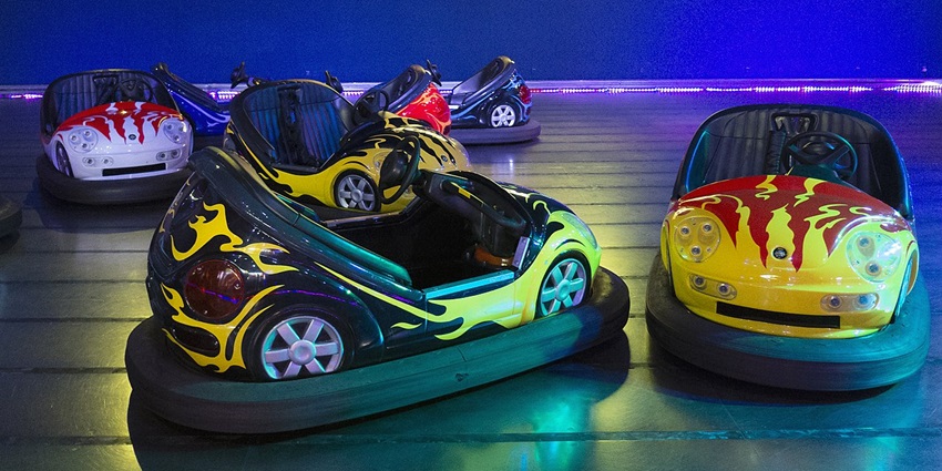 View of small carts inside KidZania Dubai, an interactive kids' city in the mall