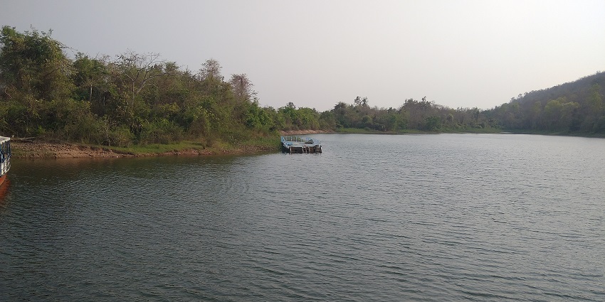 A photo displays Kinnerasani Lake with forest cover located in Khammam district