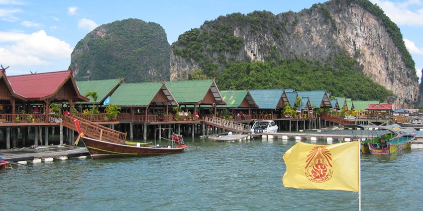 An image showing Koh Panyi Village, a tourist attraction near Koh Rong Island with stilt houses