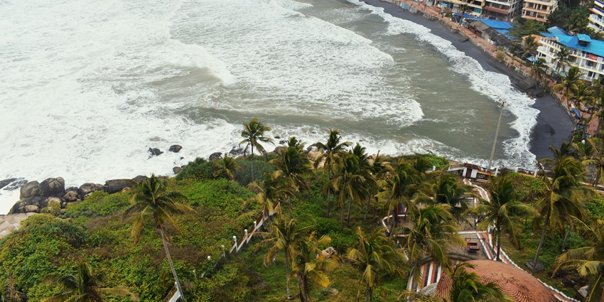 An image of a view at Kovalam Beach from Lighthouse, Thiruvananthaputam, Kerala, India.