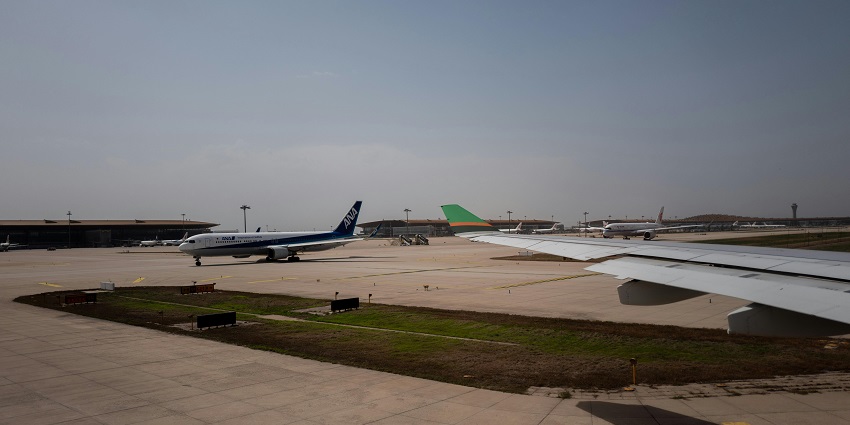 The wings of an aeroplane while parked aircraft at one of the airports in Czech Republic.