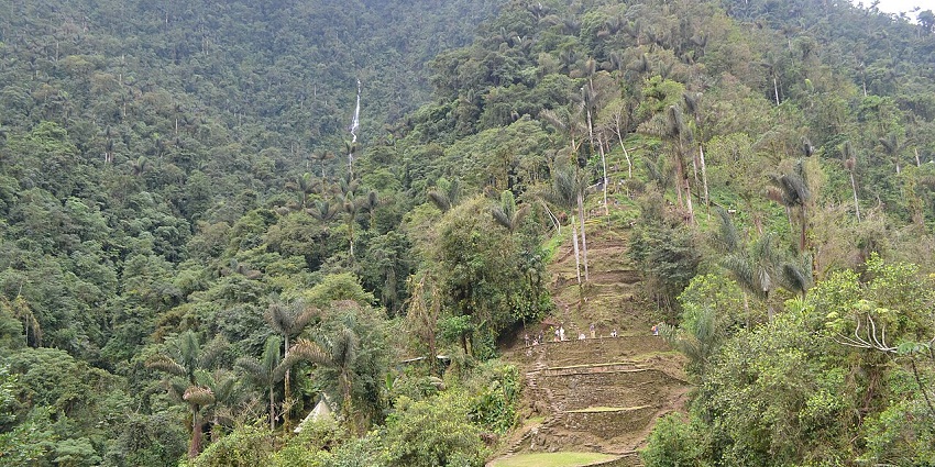 An image of La Ciudad Perdida, an ancient archaeological site in Colombia's mountains.