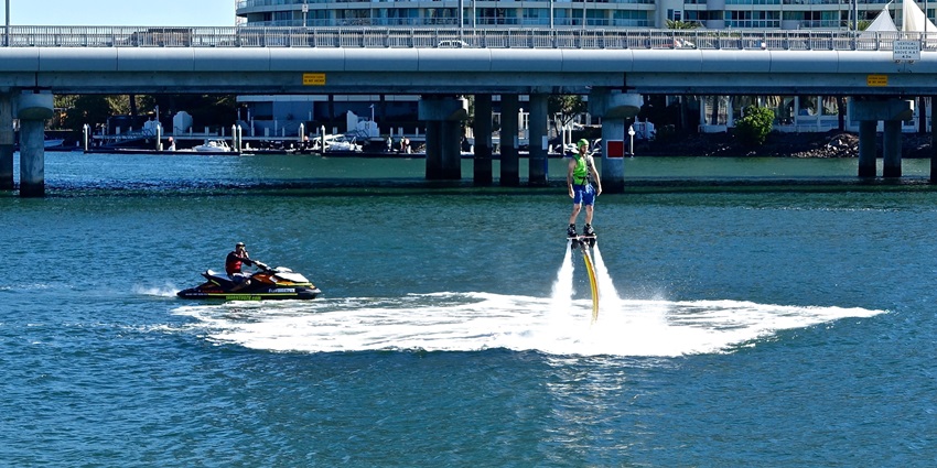 An image of a person enjoying flyboarding experience similar to experience in Dubai