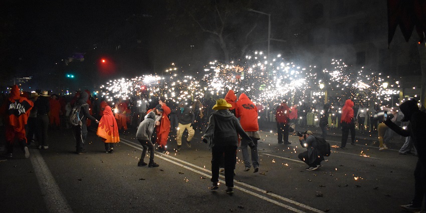 A view of various light shows performed during the La Merce Festival in autumn season.