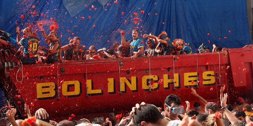 La Tomatina in Bunol, Spain – a famous festival in August featuring a massive tomato fight