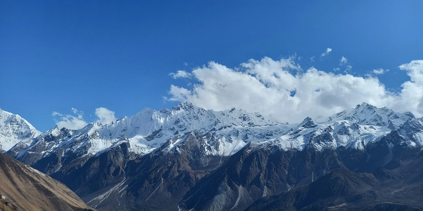 Peaceful mountain trails, blooming forests, and views of Langtang Lirung in a quiet valley