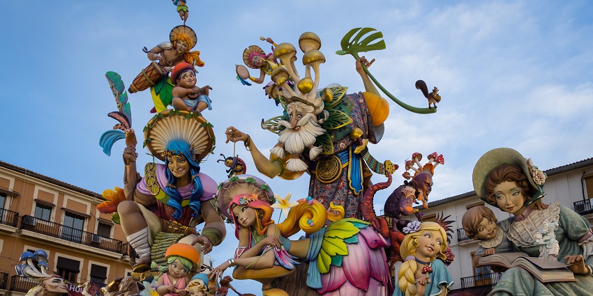 A view of the creative sculptures made during the famous festival in March in Spain.