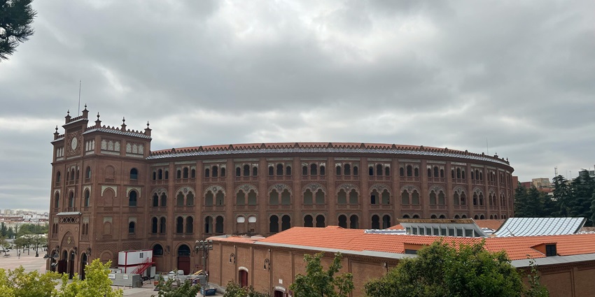 Plaza de Toros de Las Ventas looks serene under a cloudy sky in the middle of the daytime