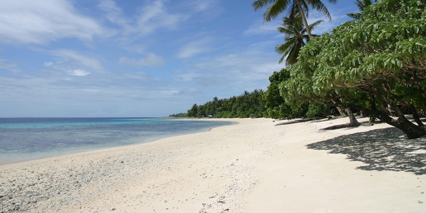 Scenic view of the shoreline of a beach in the Marshall Islands