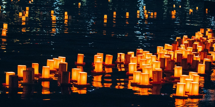 A view of thousands of lanterns floating to celebrate the Lantern Festival in Thailand.