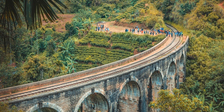 View of the iconic bridge in sri lanka surrounded by lush greenery