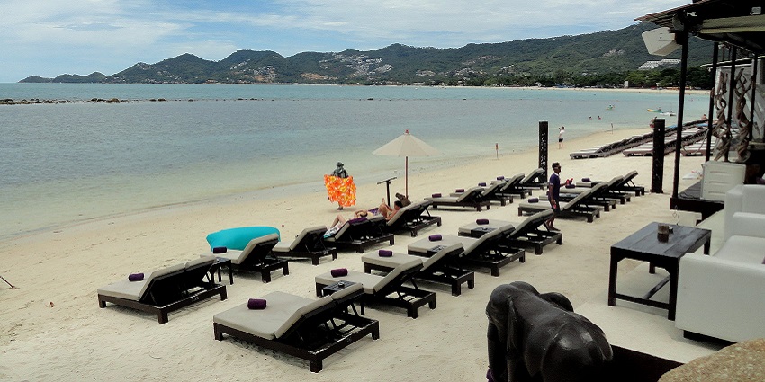 The Chaweng Beach seen on a pleasant day on Koh Samui, the second-largest island in Thailand.