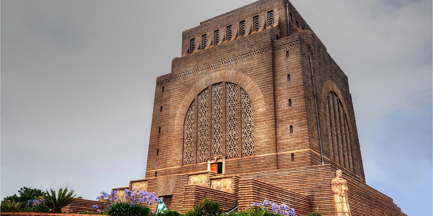 An image showing the Voortrekker Monument’s front facade, a historical site in Pretoria.