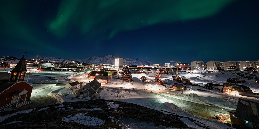 Greenland, the biggest island in the world, features ice sheets, and Arctic landscapes