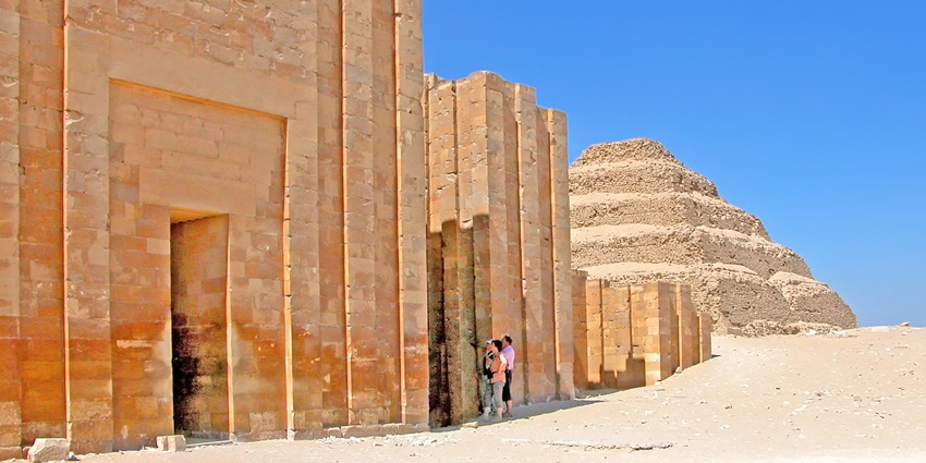 An image of a map highlighting the location of the Pyramid of Djoser within the Saqqara necropolis, near Cairo, Egypt.