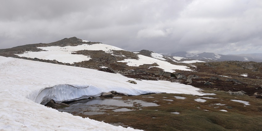 An image of Mount Kosciuszko in Australia, amidst stunning alpine landscape under a blue sky.