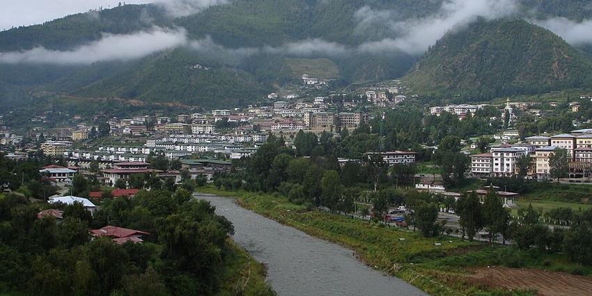 Amazing view of the mountains from the city at the Clock Tower Square in Thimphu
