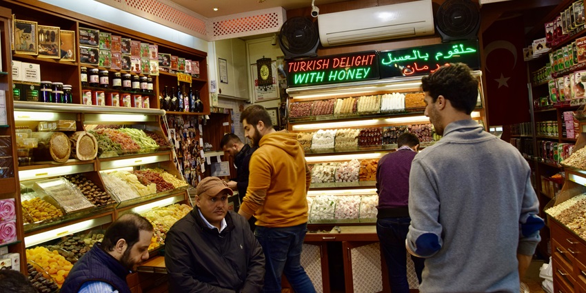 A photo of the Turkish Grand Bazaar in Istanbul, Turkey, with its bustling marketplace and historical architecture.